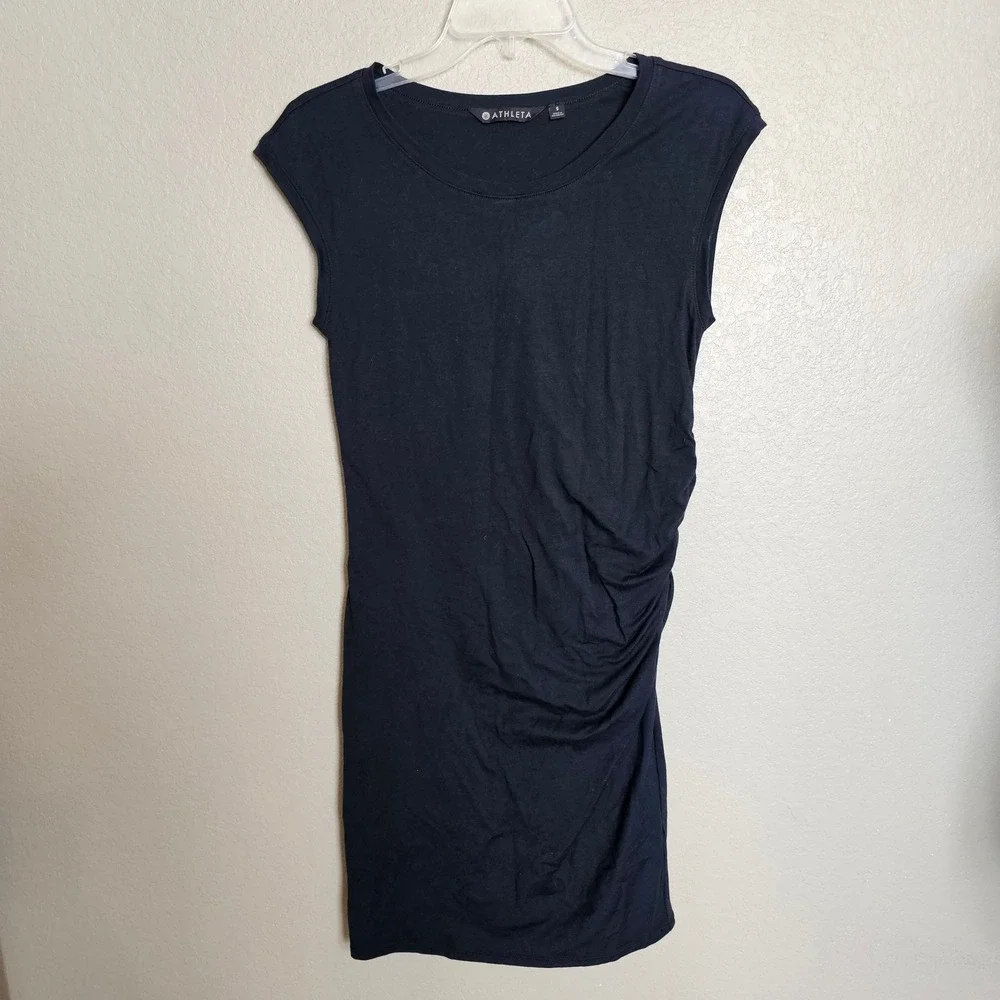 Athleta Carefree Tee Cap Sleeve pima cotton‎ Jersey Knit Dress Small black